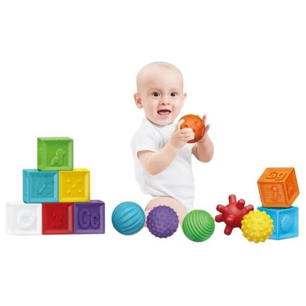 16pcs Puzzle Sensory Soft and Textured Rubber Balls and Blocks Set For Kids