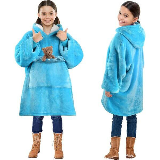 Blue Plain Oversized Blanket Hoodie
